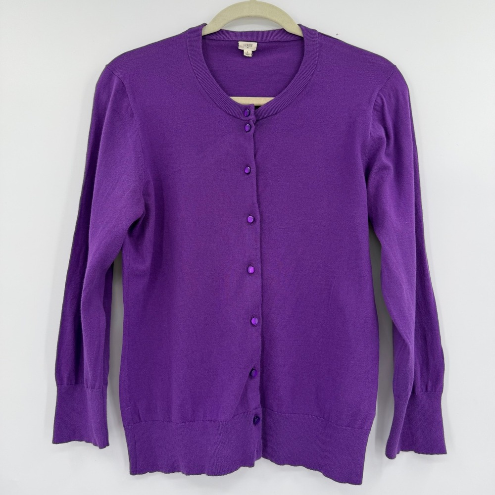 J.Crew Womens Tippi Cardigan Sweater Purple 100% Cotton Large Preppy Fall